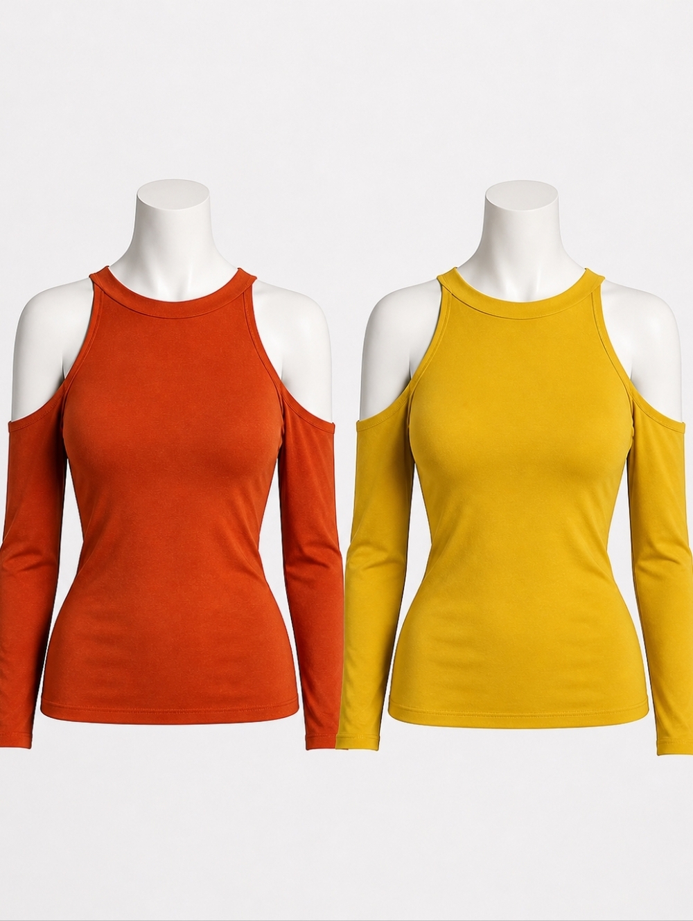 Cold-Shoulder Long Sleeve Top in Rust and Mustard - Women